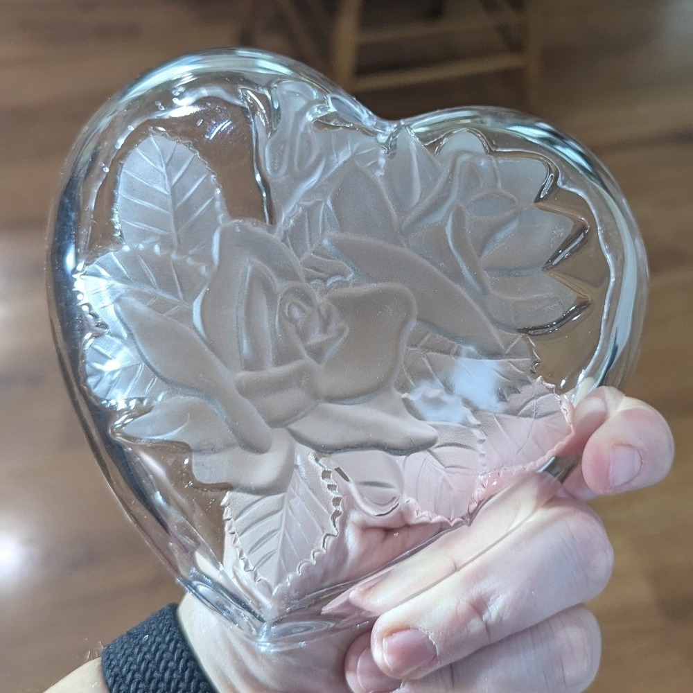 Mikasa Heart Trinket Dish Clear Frosted Rose Glass Bowl